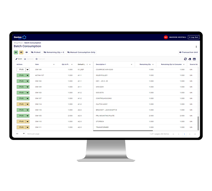 erp batch consumption screenshot on monitor