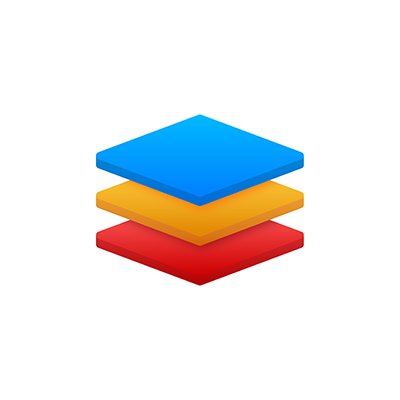 tiered stack icons blue yellow and red