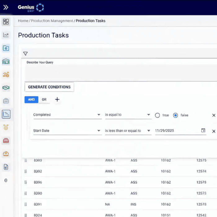 genius erp ai smart filter screenshot
